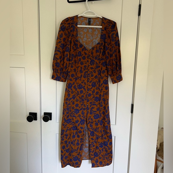 ZARA Cotton Poplin Puff Sleeve Midi Dress, Size XS - Picture 4 of 6